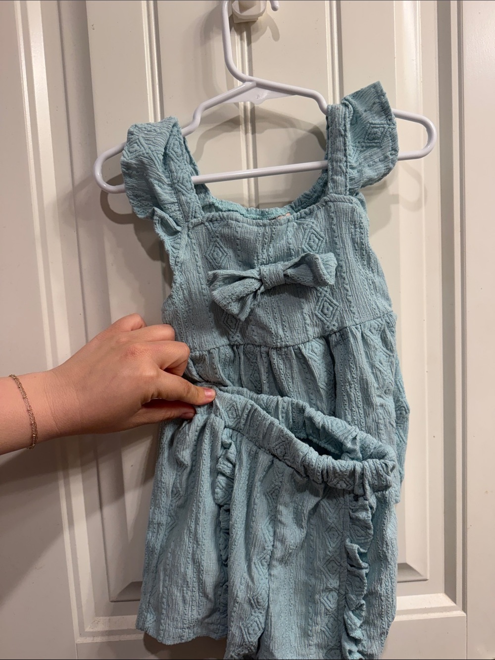 Light Blue Textured Two-Piece Set with Bow Detail